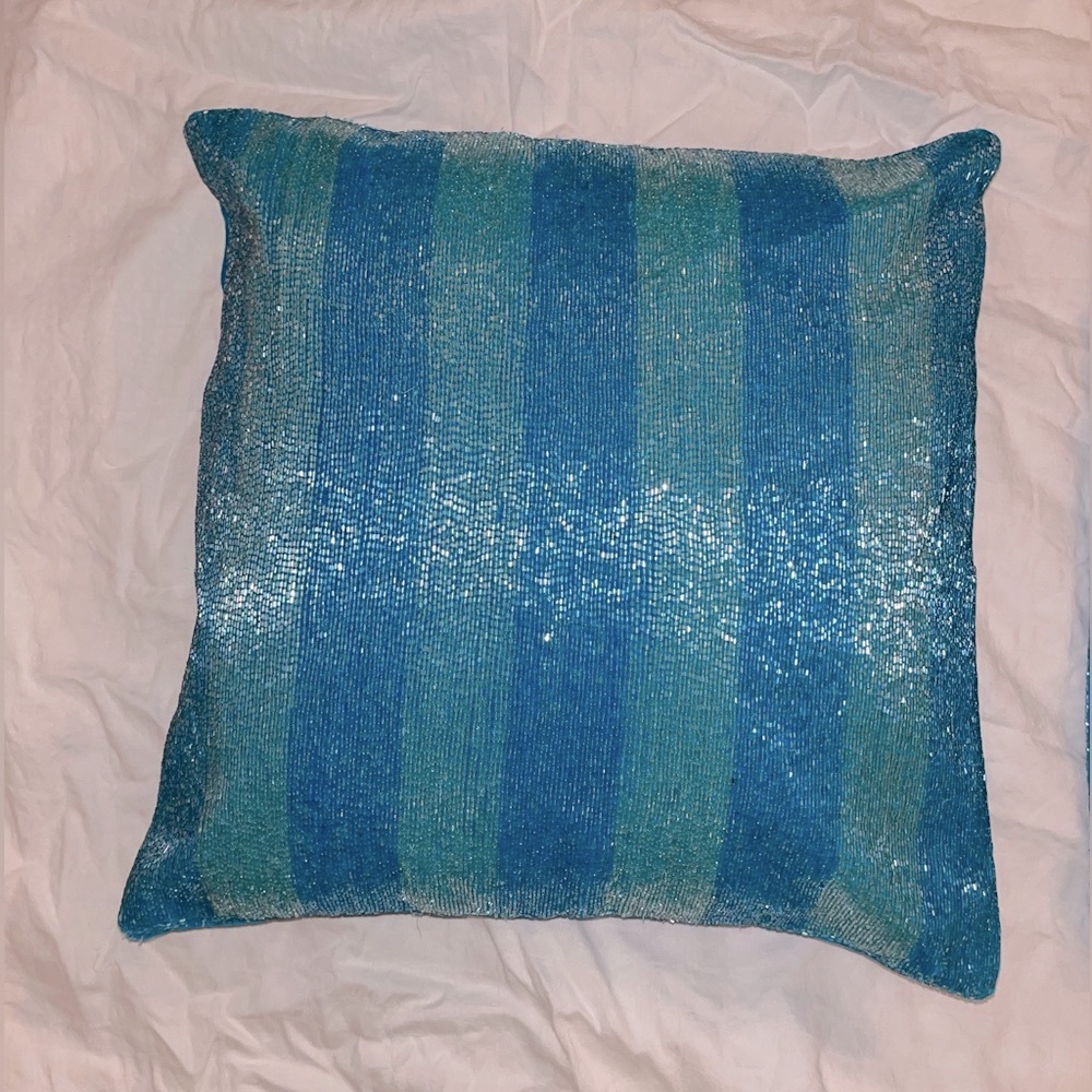 Z Gallerie turquoise striped beaded throw pillow covers